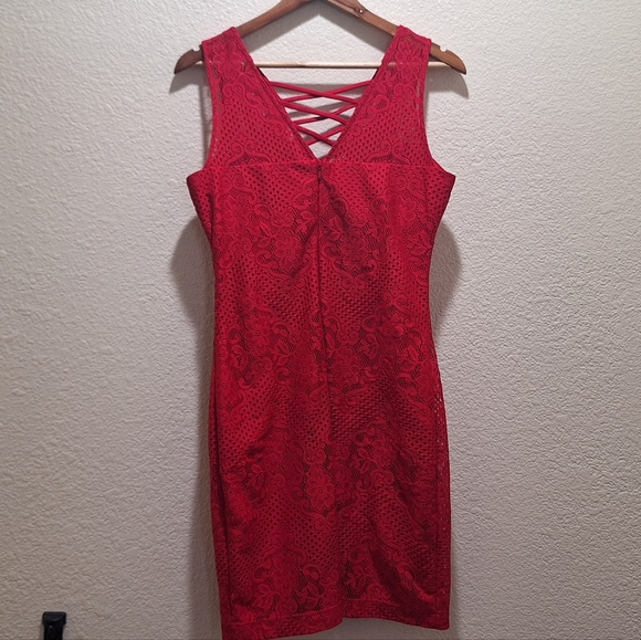 Guess Red Lace V-Neck Dress - Picture 2 of 3